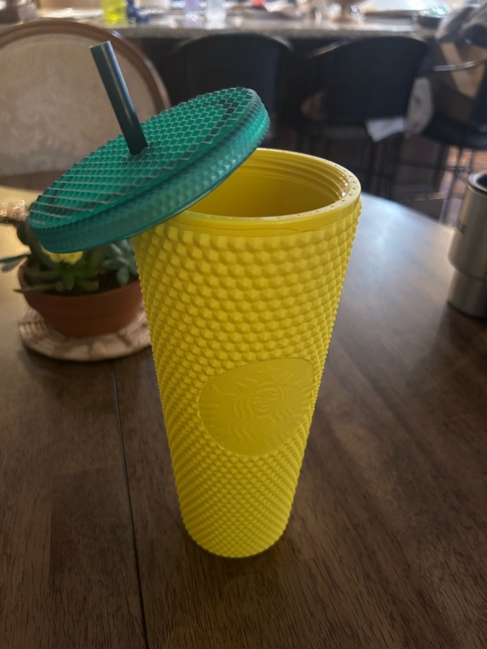 Starbucks Bright Yellow Textured Tumbler with Teal Lid
